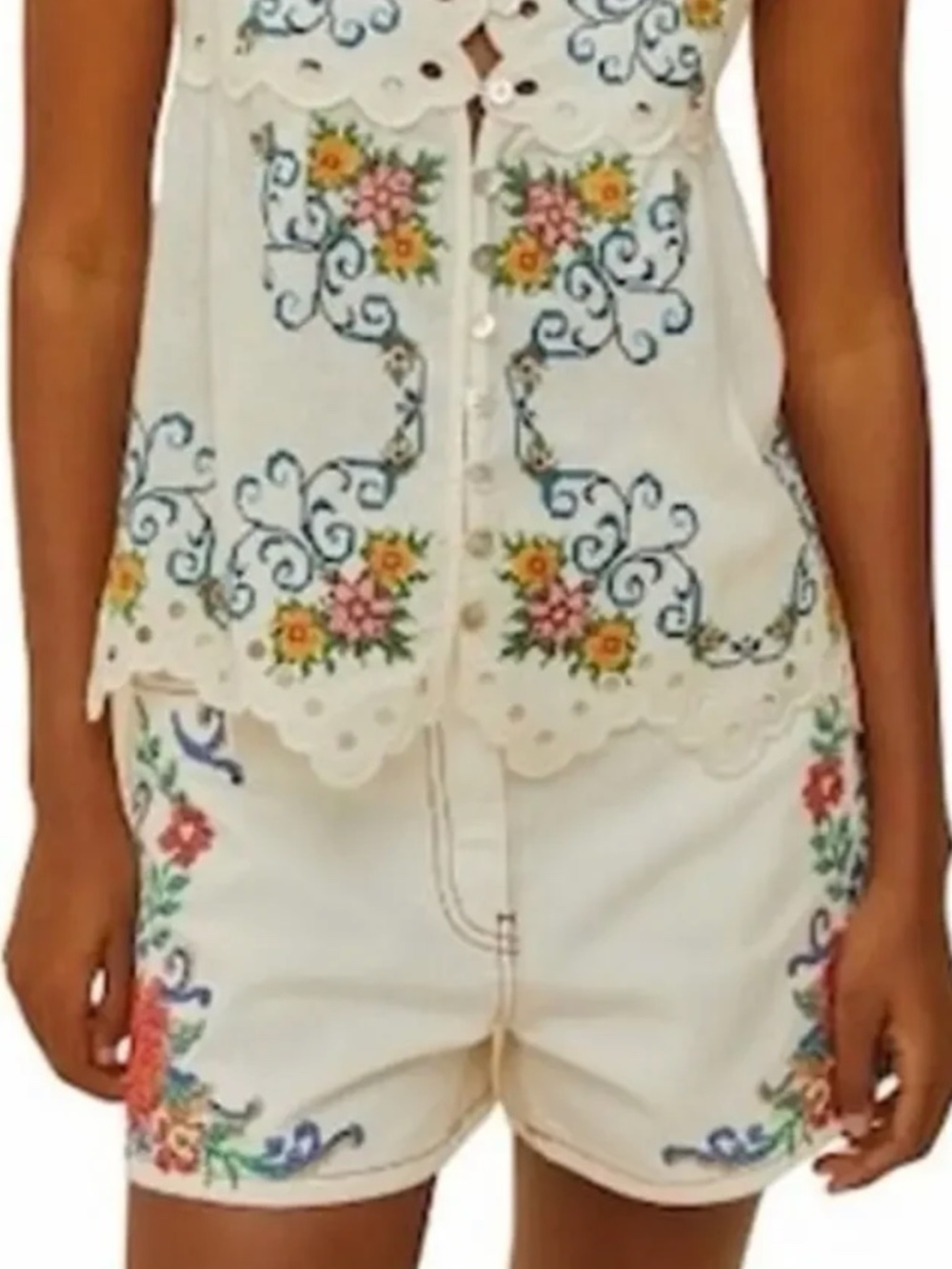 Farm Rio Off-White Flower Tapestry Embroidered Shorts NWT Size 27